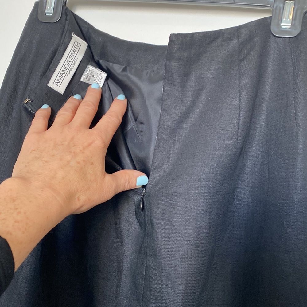 100% LINEN SKIRT AMANDA SMITH VINTAGE PURE LINEN NAVY BLUE SIZE * 6/8 - Picture 12 of 14